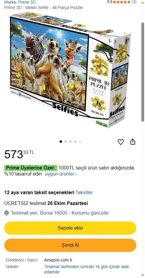 Prime 3D - Mirket Selfie - 48 Parça Puzzle