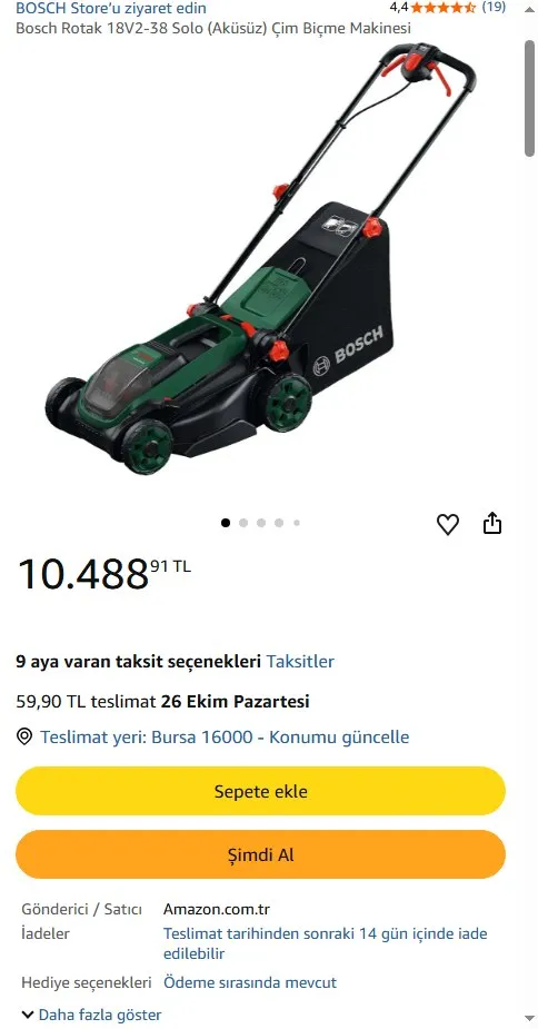 Bosch Rotak 18V2-38 Solo (Aküsüz) Çim Biçme Makinesi