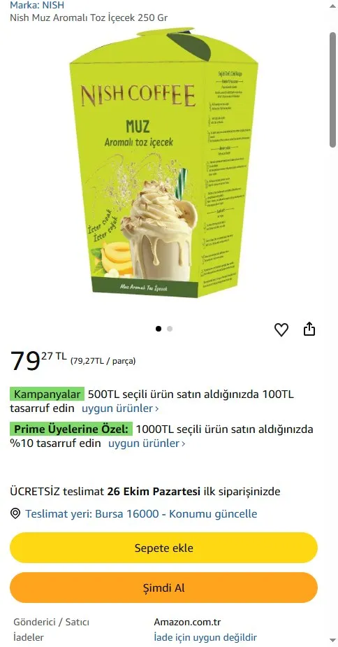 Nish Muz Aromalı Toz İçecek 250 Gr