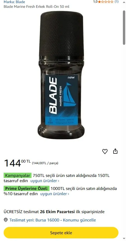 Blade Marine Fresh Erkek Roll-On 50 ml