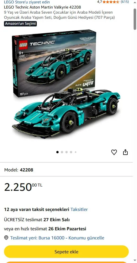 LEGO Technic Aston Martin Valkyrie 42208