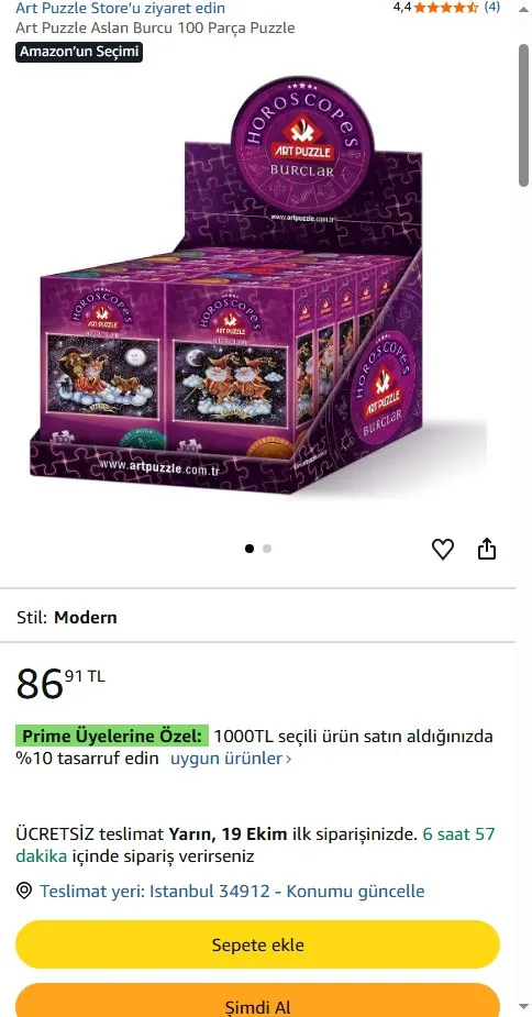 Art Puzzle Aslan Burcu 100 Parça Puzzle