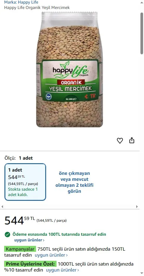 Happy Life Organik Yeşil Mercimek