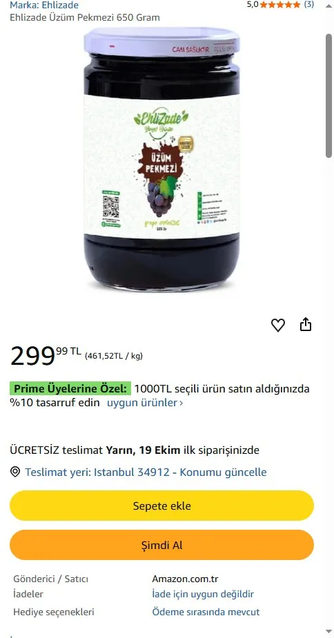 Ehlizade Üzüm Pekmezi 650 Gram