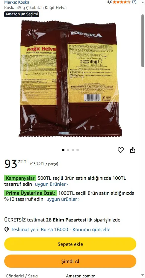 Koska 45 g Çikolatalı Kağıt Helva