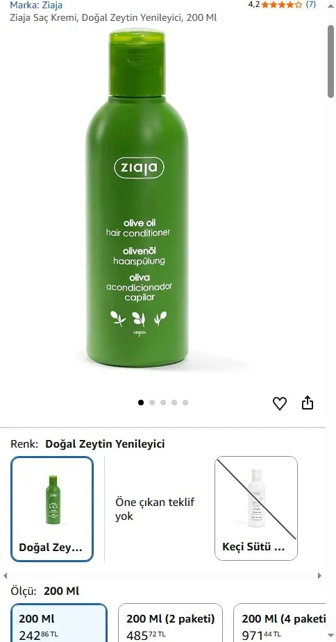 Ziaja Saç Kremi, Doğal Zeytin Yenileyici, 200 Ml