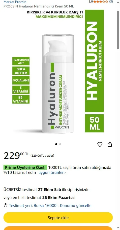 PROCSIN Hyaluron Nemlendirici Krem 50 ML