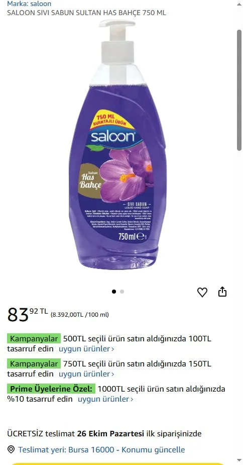 SALOON SIVI SABUN SULTAN HAS BAHÇE 750 ML