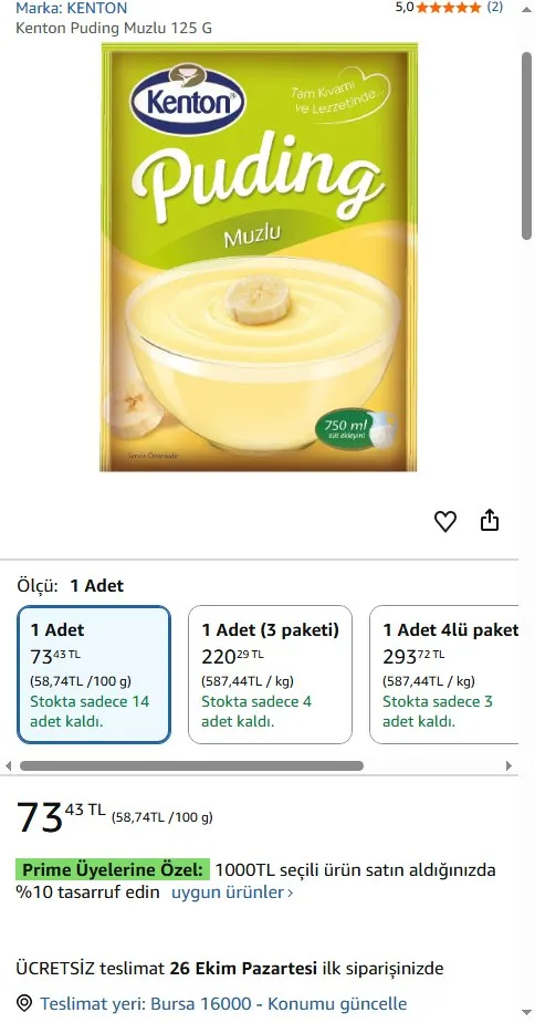 Kenton Puding Muzlu 125 G