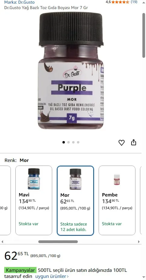 Dr.Gusto Yağ Bazlı Toz Gıda Boyası Mor 7 Gr