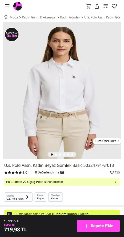 U.s. Polo Assn. Kadın Beyaz Gömlek Basic 50324791-vr013