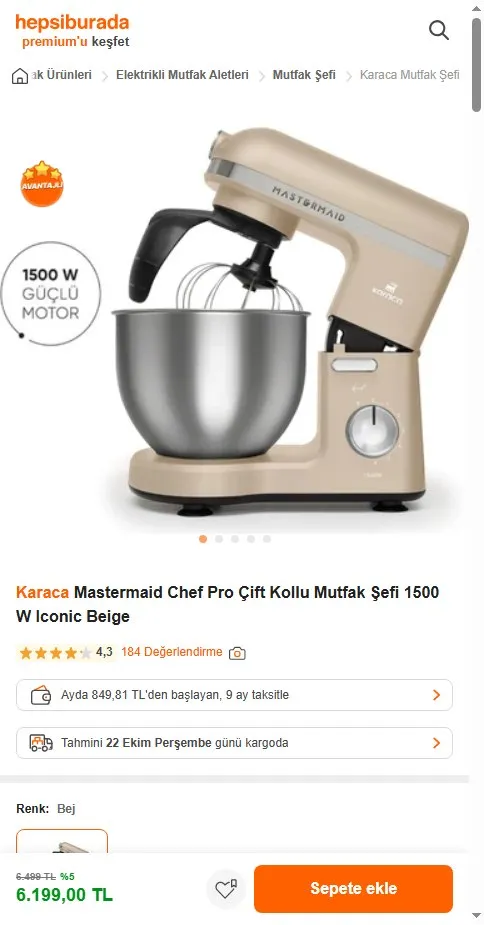 Karaca Mastermaid Chef Pro Çift Kollu Mutfak Şefi 1500 W Iconic Beige