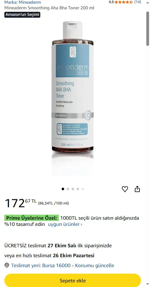 Mineaderm Smoothing Aha Bha Toner 200 ml