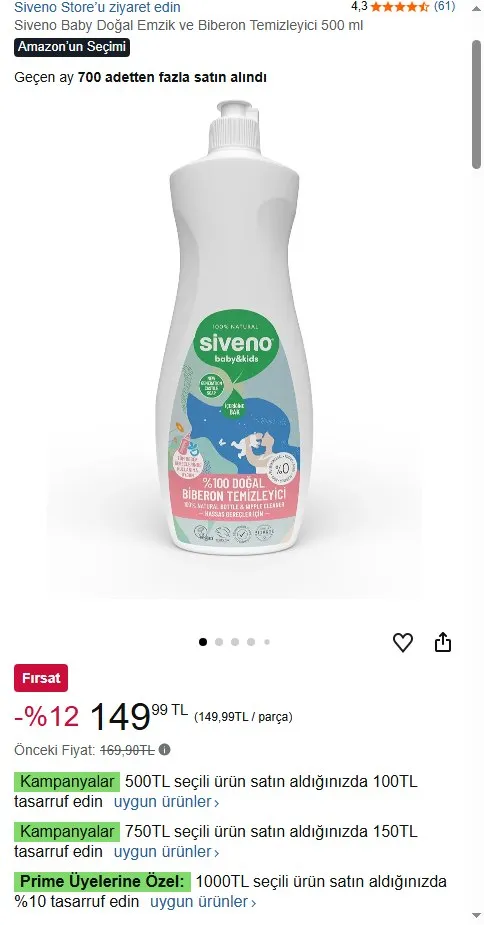 Siveno Baby Doğal Emzik ve Biberon Temizleyici 500 ml