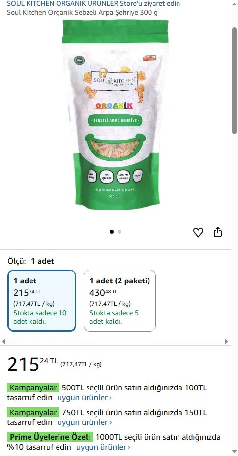 Soul Kitchen Organik Sebzeli Arpa Şehriye 300 g