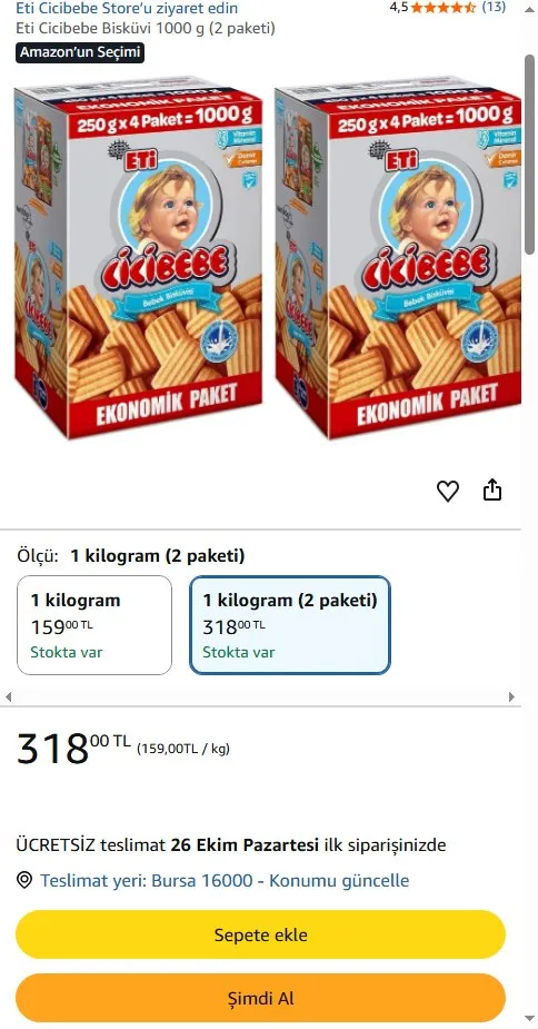 Eti Cicibebe Bisküvi 1000 g (2 paketi)