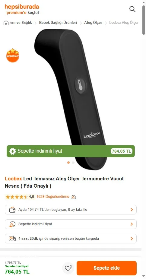 Loobex Led Temassız Ateş Ölçer Termometre Vücut Nesne ( Fda Onaylı )