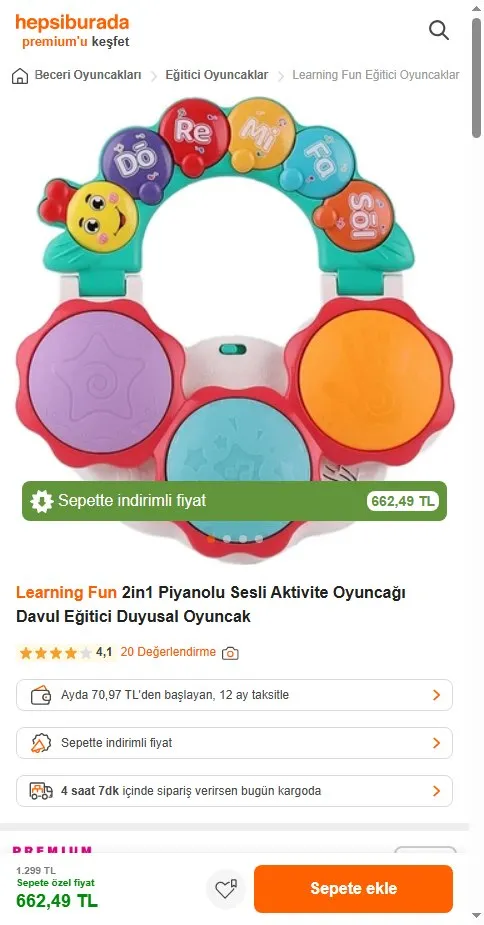 Learning Fun 2in1 Piyanolu Sesli Aktivite Oyuncağı Davul Eğitici Duyusal Oyuncak