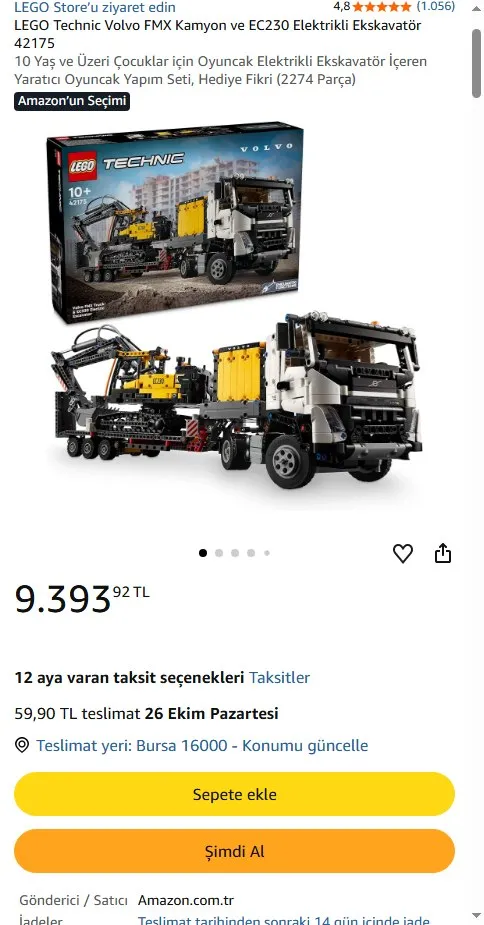 LEGO Technic Volvo FMX Kamyon ve EC230 Elektrikli Ekskavatör 42175