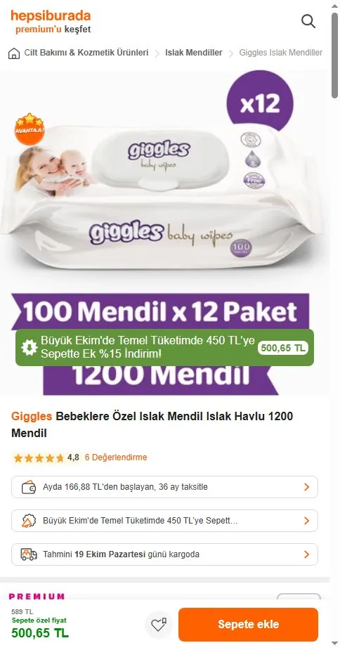 Giggles Bebeklere Özel Islak Mendil Islak Havlu 1200 Mendil