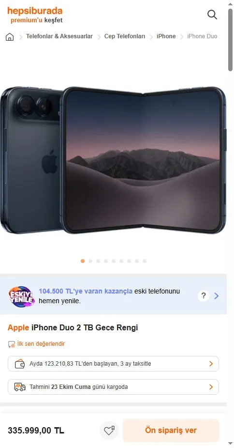 Apple iPhone Duo 2 TB Gece Rengi
