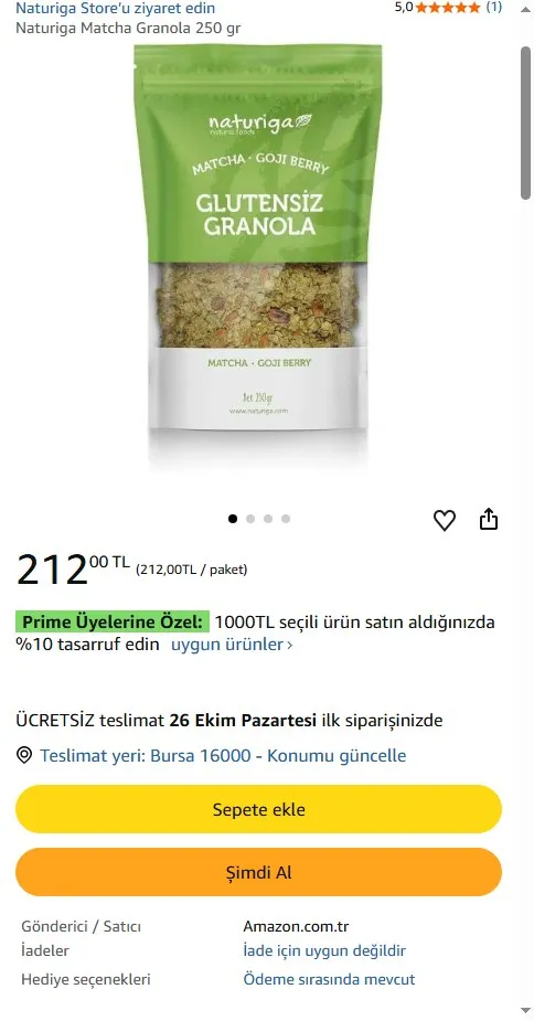 Naturiga Matcha Granola 250 gr