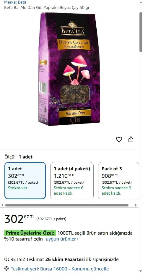 Beta Bai Mu Dan Gül Yapraklı Beyaz Çay 50 gr