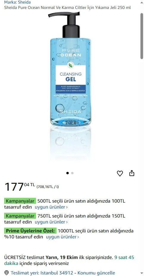 Sheida Pure Ocean Normal Ve Karma Ciltler İçin Yıkama Jeli 250 ml