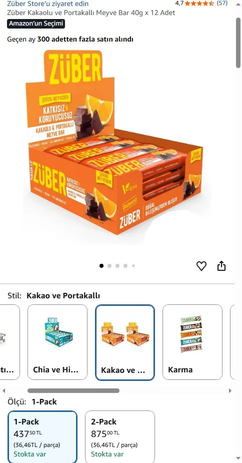 Züber Kakaolu ve Portakallı Meyve Bar 40g x 12 Adet