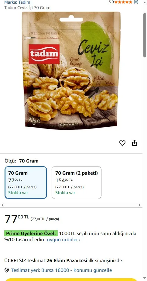 Tadım Ceviz İçi 70 Gram
