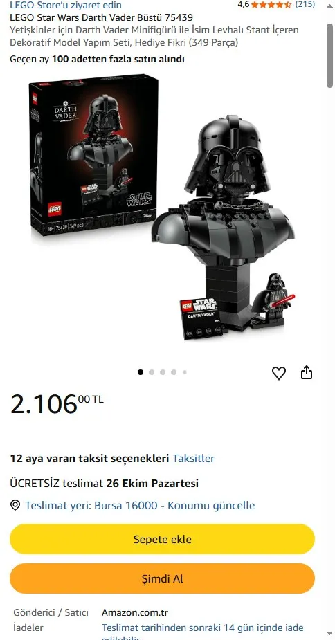 LEGO Star Wars Darth Vader Büstü 75439