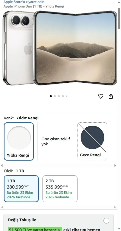 Apple iPhone Duo (1 TB) - Yıldız Rengi