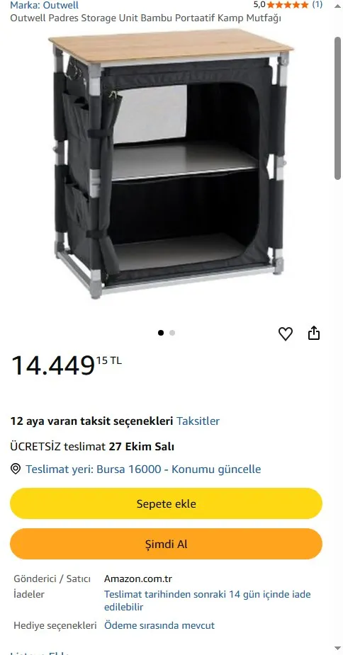 Outwell Padres Storage Unit Bambu Portaatif Kamp Mutfağı