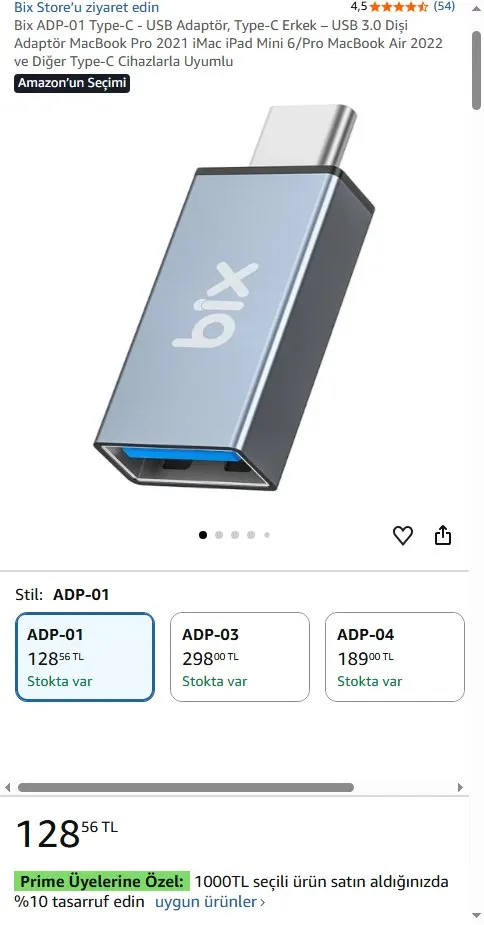Bix ADP-01 Type-C - USB Adaptör, Type-C Erkek – USB 3.0 Dişi Adaptör MacBook Pro 2021 iMac iPad Mini 6/Pro MacBook Air 2022 ve Diğer Type-C Cihazlarla Uyumlu