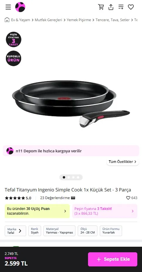 Tefal Titanyum Ingenio Simple Cook 1x Küçük Set - 3 Parça