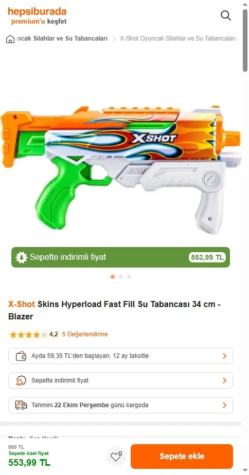 X-Shot Skins Hyperload Fast Fill Su Tabancası 34 cm - Blazer