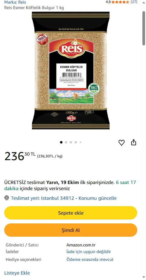Reis Esmer Köftelik Bulgur 1 kg