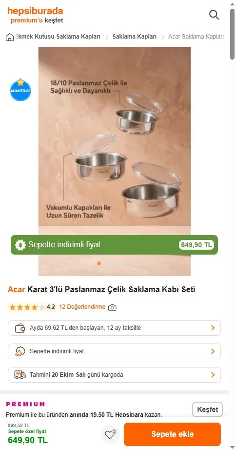 Acar Karat 3'lü Paslanmaz Çelik Saklama Kabı Seti