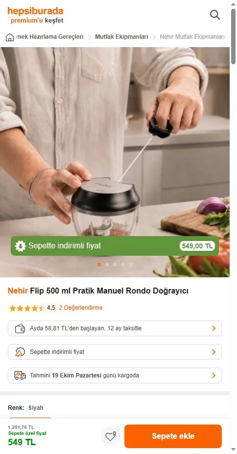 Nehir Flip 500 ml Pratik Manuel Rondo Doğrayıcı