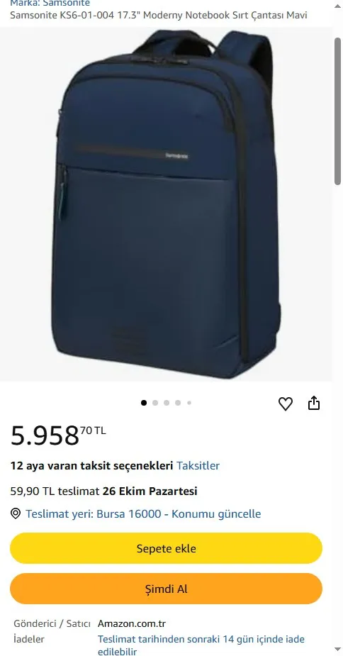 Samsonite KS6-01-004 17.3" Moderny Notebook Sırt Çantası Mavi
