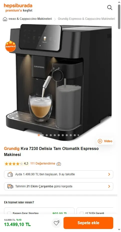 Grundig Kva 7230 Delisia Tam Otomatik Espresso Makinesi