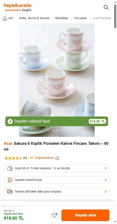 Acar Sakura 6 Kişilik Porselen Kahve Fincanı Takımı – 90 ml