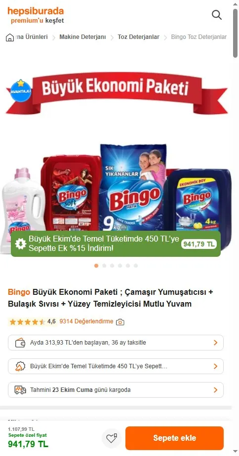 Bingo Büyük Ekonomi Paketi ; Çamaşır Yumuşatıcısı + Bulaşık Sıvısı + Yüzey Temizleyicisi Mutlu Yuvam