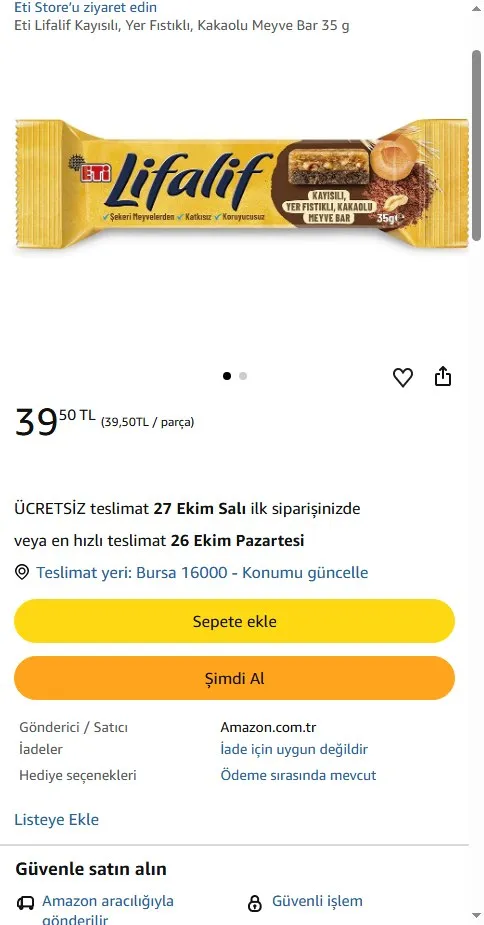 Eti Lifalif Kayısılı, Yer Fıstıklı, Kakaolu Meyve Bar 35 g