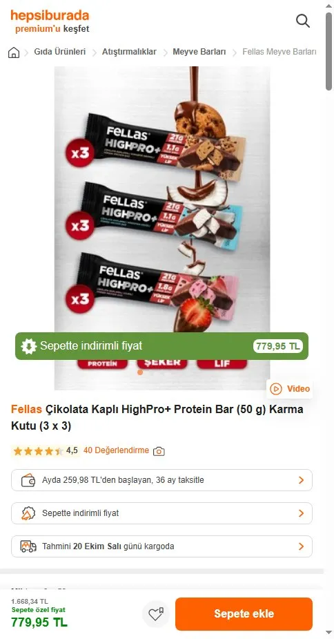 Fellas Çikolata Kaplı HighPro+ Protein Bar (50 g) Karma Kutu (3 x 3)