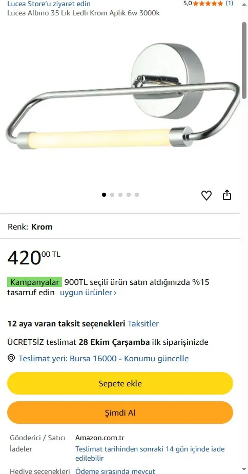 Lucea Albıno 35 Lık Ledlı Krom Aplık 6w 3000k