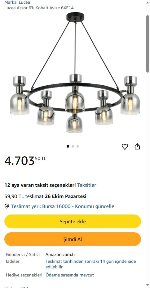 Lucea Assor 6'lı Kobalt Avize 6XE14