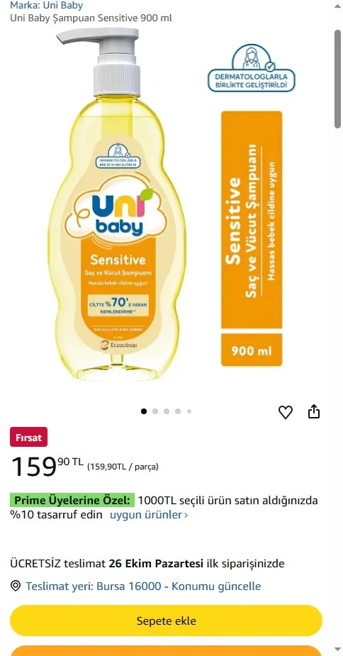 Uni Baby Şampuan Sensitive 900 ml