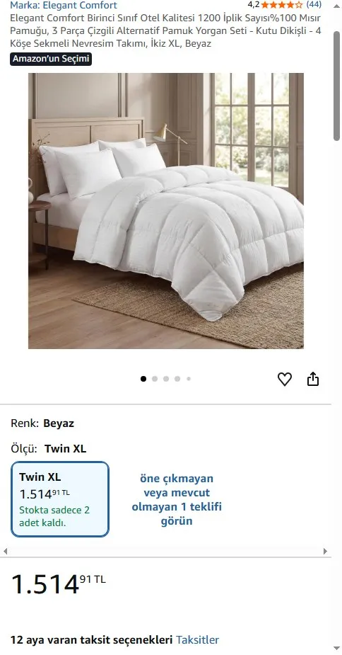 Elegant Comfort Birinci Sınıf Otel Kalitesi 1200 İplik Sayısı%100 Mısır Pamuğu, 3 Parça Çizgili Alternatif Pamuk Yorgan Seti - Kutu Dikişli - 4 Köşe Sekmeli Nevresim Takımı, İkiz XL, Beyaz