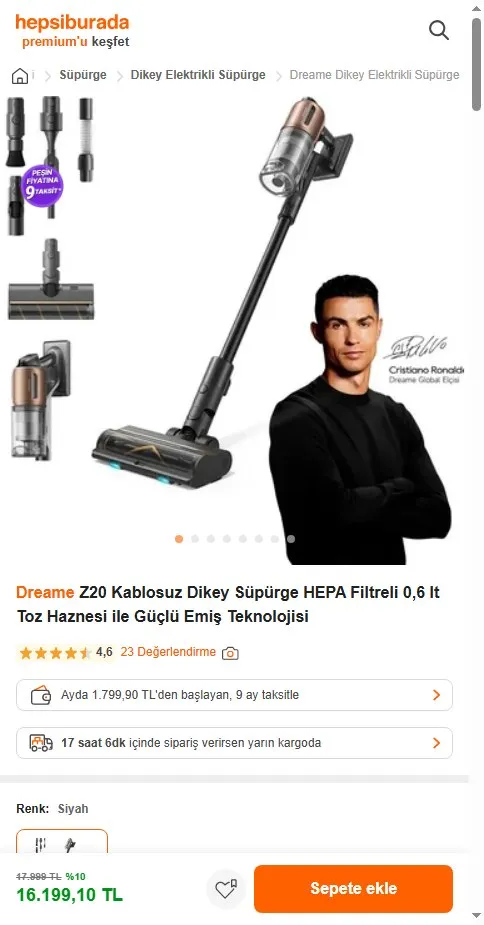 Dreame Z20 Kablosuz Dikey Süpürge HEPA Filtreli 0,6 lt Toz Haznesi ile Güçlü Emiş Teknolojisi